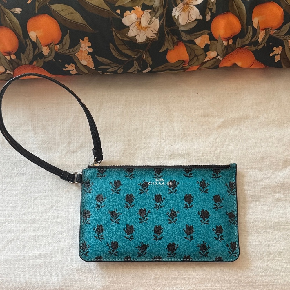 Coach Teal Floral Wristlet